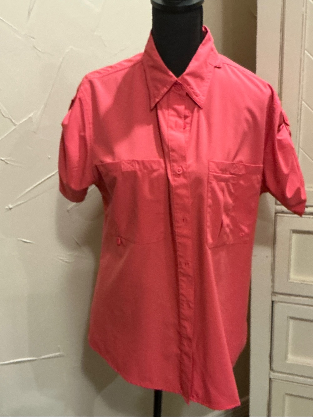 Costa Women's Short-Sleeve Button-Down Shirt in Coral Pink